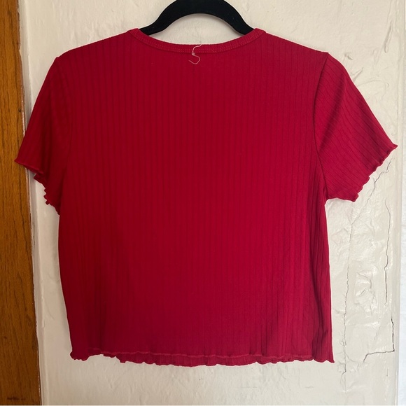 Moa Moa Red Ribbed Short Sleeve Crop Tee - Picture 3 of 3